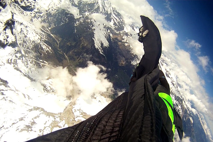 Wingsuit base jumping in Alps